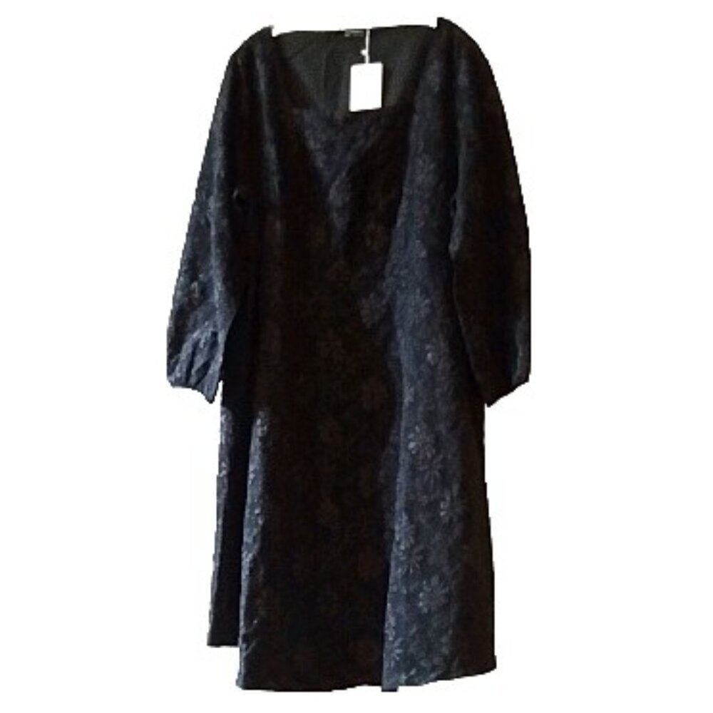 NWT Plus Size 26 Black Brocade Floral Print Dress